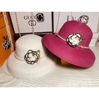 (Giá sỉ)Mũ cói đi biển kiểu chuông gắn hoa sang trọng