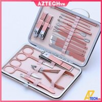 [Giá Sinh Viên] Bộ dụng cụ làm nail 18 món bằng thép không gỉ (Kèm hộp da sang trọng) siêu tiên lợi