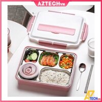 [Giá Sinh Viên] Khay Cơm, Cà Mên Đựng Đồ Ăn 5 Ngăn Bằng Inox, Kèm Muỗng Đũa, Khay Xịn Có Nắp Hộp