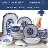 [GIÁ SỐC] Bộ bát đĩa trắng xanh cao cấp gia đình phong cách Trung Hoa dành cho 4/10 người, đĩa dĩa,