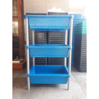 (GIÁ SỐC) Bộ Khay Nhựa Xanh 3 Tầng Nuôi Cá, Trồng Rau Sạch Thông Minh 65x42x16cm - MÀU XANH
