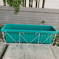 (GIÁ SỐC) Combo 4 chậu nhựa trồng rau và kệ treo ban công màu xanh 63cm x 22cm x 19cm