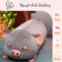 (Giá Sốc) 🍶 Gấu Bông Lợn Heo Mắt Híp, gối ôm thú nhồi bông Heo híp xám sz 90cm, Lợn Buồn Ngủ bông 100% là bông gòn sạch