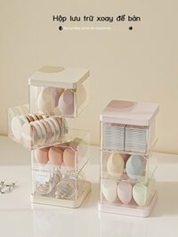 [GIÁ SỐC] Hộp đựng bông phấn, xoay, chống bụi, thoáng khí, bông để bàn nhiều lớp, kệ đựng trứng tra