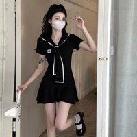 [GIÁ SỐC] Váy ngắn jk Đồng phục đen, bộ đồ thủy thủ, áo choàng buộc, cổ áo hải quân, phong cách học