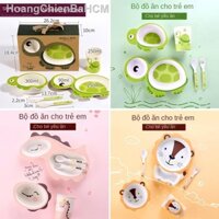 [GIÁ SỐC]Shall / Hill Bộ đồ ăn trẻ em 5 mảnh sợi tre bát đĩa phim hoạt hình gia đình mẫu giáo uống