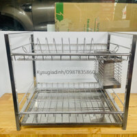 (GIÁ TẠI XƯỞNG) KỆ INOX ĐỂ BÀN KẾT HỢP TREO TƯỜNG, KỆ INOX 2 TẦNG ĐỂ BÁT ĐĨA KÈM ỐNG ĐŨA LOẠI DÀY DẶN, SÁNG BÓNG