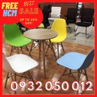 【Giá Tại Xưởng】Bộ bàn ăn 4 ghế Eames nhựa chân gỗ, bàn tròn gỗ đẹp, hiện đại, sang trọng, chất lượng ❝Best Seller❞