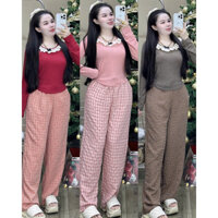 GIÁ TẬN XƯỞNG_SET ĐỒ NỮ,ĐỒ BỘ NỮ ÁO THUN GÂN TAY DÀI CỔ TRÒN VIỀN REN QUẦN KAOR ĐŨI ÔNGRỘNG DÀI CÓ TÚI _XƯỞNG MAY THU LÊ