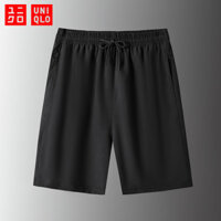 [Giá thanh lý] Quần short khô nhanh lụa băng đen Uniqlo dành cho nam, túi có dây kéo, quần short chạy bộ thể dục ngoài trời cỡ lớn