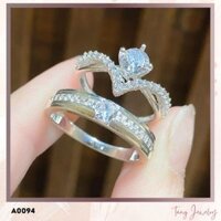 [GIÁ THEO CẶP] TANG A0094 - Nhẫn đôi bạc ta nhẫn nữ hình vương miện, nhẫn nam nạm hàng đá dành cho cặp đôi