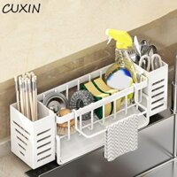 Giá thoát nước bồn rửa chén CUXIN, Giá treo khăn lau bát đĩa dung tích lớn bằng thép Carbon, Tự thoát nước thực tế với giá đỡ đũa Tiết kiệm không gian Giá đỡ bọt biển xà phòng cho gia đình