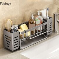 Giá thoát nước bồn rửa chén POKINGE, Giá treo khăn bát đĩa dung tích lớn tự thoát nước, Kệ bồn rửa bằng thép Carbon tiết kiệm không gian đa chức năng cho gia đình