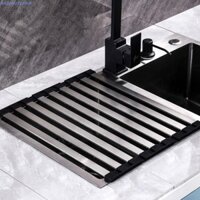 Giá thoát nước bồn rửa chén nhà bếp RADIANTBEAM, Giá đỡ bát đĩa ống vuông có thể gập lại chịu nhiệt độ cao, chống trượt Giá bát đĩa cuộn bền đa chức năng Mặt bàn nhà bếp