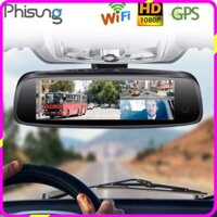 [GIÁ TỐT - CHÍNH HÃNG 100%] Camera hành trình 3 mắt gắn gương ô tô Phisung E09-3, Ram 2GB, Rom 32GB,  LCD IPS 8 inch