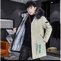 [Giá tốt Nhất] Sale Áo phao nam lót lông cừu mũ lông dáng dài CAO CẤP siêu ấm phong cách trẻ trung Hàn Quốc LC02