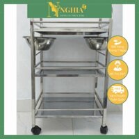 [GIÁ TỐT NHẤT]  Xe đẩy inox 3 tầng có 2 bát to chuyên dùng cho spa - xe đẩy spa