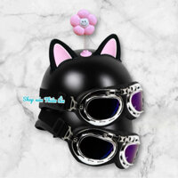 [GIÁ TỐT] Nón Bảo Hiểm Kính Phi Công Nửa Đầu - Mũ Bảo Hiểm Sơn Nhám Kèm Tai Mèo 2 Màu + Bông Hoa Siêu Cute