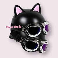 [GIÁ TỐT] Nón Bảo Hiểm Kính Phi Công Nửa Đầu - Mũ Bảo Hiểm Sơn Nhám Kèm Tai Mèo 2 Màu Siêu Cute