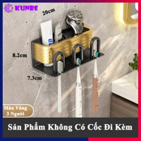 Giá Treo Bàn Chải Kem Đánh Răng KUNBE Chất Liệu Nhôm Siêu Nhẹ Dán Tường Bằng Keo Chắc Chắn - Màu Đen Vàng-3 Người