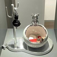 Giá treo chìa khóa gấu bạc hũ đựng đồ gốm sứ trắng, Móc treo khóa nhà khóa xe - MTT02