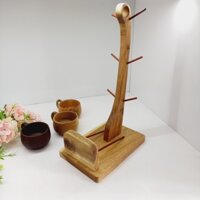 Giá Treo Cốc Gỗ Keo, Kệ Giá Treo Ly Cốc 6 Móc Cao Cấp Trang Trí Decor