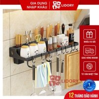 Giá Treo Dao Thớt LIDORY, Kệ Gia Vị Treo Kèm Phơi Khăn Và Móc Treo Đồ Chất Liệu Inox 304, Tặng Kèm Ống Đũa MS: TREO3in1