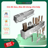 Giá treo đồ nhà bếp, giá cài dao để đũa treo đồ chất liệu thép trắng không gỉ