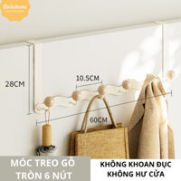 Giá treo Dola Home móc cửa, mốc vách ngăn để túi xách, quần áo, tai nghe kim loại sơn cao cấp - Nút gỗ tròn 6 nút trắng