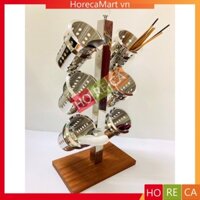 Giá treo đũa dao muỗng nĩa 6 ngăn đế gỗ, Kích thước: 18*30*H60cm (ống đũa: 11x14cm), khay đựng đũa muỗng