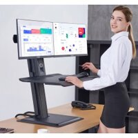 Giá treo hai màn hình gắn bàn S100(22-27inch)có giá đỡ bàn phím lên xuống
