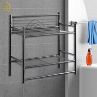 Giá treo khăn có thanh treo khăn Kệ tắm tường hạng nặng đa năng chắc chắn 2 tầng cho nhà bếp (Đen)