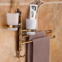 Giá treo khăn màu trắng ngà cổ điển không cần khoan, phong cách châu Âu, giá lưu trữ phòng tắm, giá treo khăn xoay đều