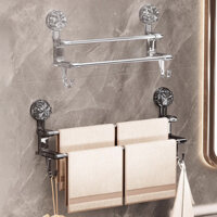 Giá Treo Khăn Nhà Tắm 2 Tầng Cốc Hút Dán Tường Không Khoan Đục, Thanh Treo Dép, Phơi Đồ Đa Năng