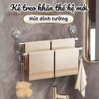 Giá Treo Khăn Nhà Tắm 2 Tầng Cốc Hút Dán Tường Không Khoan Đục, Thanh Treo Dép, Phơi Đồ Đa Năng