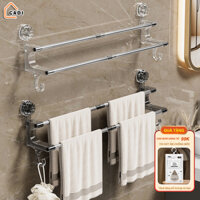 Giá Treo Khăn Nhà Tắm 2 Tầng Cốc Hút Dán Tường Không Khoan Đục, Thanh Treo Dép, Phơi Đồ Đa Năng