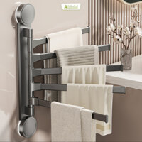 Giá treo khăn nhà tắm AKICHI thanh xoay 180 độ, treo tường bằng cốc hút chân không, nhôm chống gỉ