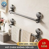 Giá treo khăn nhà tắm có móc hút chân không LD-5250, nhôm anod không rỉ, không cần khoan đục, dễ dàng lắp đặt