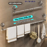 Giá Treo Khăn Nhà Tắm Hút Chân Không Kéo Dài 130 cm và 6 móc treo, Không Khoan Đục, Thanh Treo Dép,Giá Treo Phơi Đồ Bếp