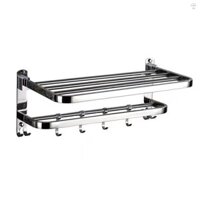 Giá treo khăn tắm Kệ phòng tắm hai lớp có thể gập lại có móc có thể tháo rời Giá treo khăn treo tường 23 Inch Thanh treo khăn bằng thép không gỉ chống gỉ