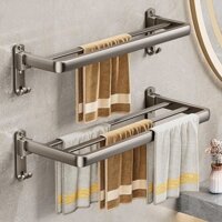 Giá Treo Khăn Tắm Không Đục Lỗ Nhà Vệ Sinh Treo Khăn Thanh Phòng Tắm Bảo Quản Không Gian Nhôm Kệ Khăn Tắm Màu Xám Hai Thanh Giá Treo Khăn Tắm