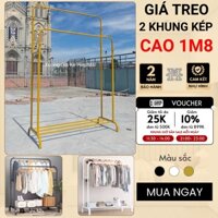 Giá treo quần áo 2 khung treo kép,cao 1,8M ,thêm kệ để đồ,thép loại 1, sơn tĩnh điện 3 màu, đủ size