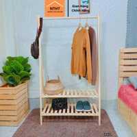 Giá treo quần áo 2 tầng gỗ thông tự nhiên KT D85 x C150 x R38