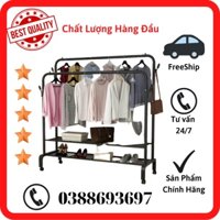 Giá Treo Quần Áo 2 Tầng Phong Cách Hàn Quốc Inox 3 Trong 1 Có Bánh Xe Tiết Kiệm Diện Tích Decor Nhà Đẹp