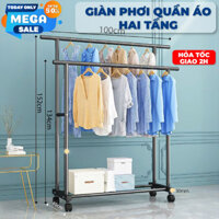 Giá Treo Quần Áo 2 Tầng Treo Đồ Bằng Thép Có Bánh Xe