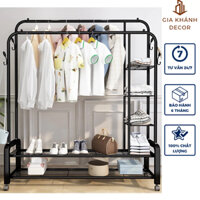 Giá Treo Quần Áo Sắt Thép Sơn Tĩnh Điện Có Ngăn Bên Hông Để Đồ Size To  Có Bánh Xe
