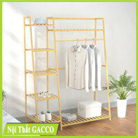 Giá Treo Quần Áo Túi Xách - Kệ Để Đồ Dày Dép Phong Cách Hàn- Màu Gỗ Tự Nhiên - Tủ áo đôi