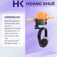 Giá treo tai nghe kèm đỡ cốc nước kẹp bàn tích hợp móc treo đồ bằng kim loại HyperWork CH01