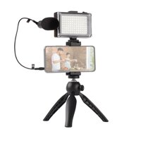 Giá treo video điện thoại với đèn LED 5500K  3200K  Micrô Cardioid  Điện thoại có thể điều chỉnh-Màu đen