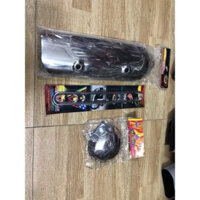 Giá trọn bộ 3 món Ốp pô +Ốp lốc máy +Thanh nẹp pô (xe Dylan , PS ,@ ) inox cao cấp sáng bóng trắng